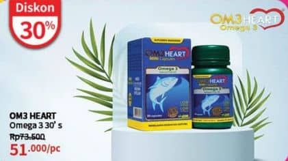 Promo Harga Om3heart Fish Oil Omega 3 30 pcs - Guardian