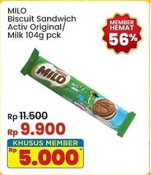 Promo Harga Milo Biscuit Sandwich Activ Milk, Original 104 gr - Indomaret