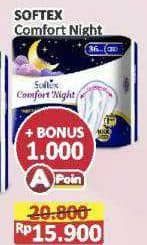 Promo Harga Softex Comfort Night Wing 36cm 12 pcs - Alfamart