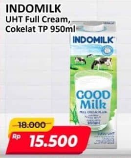Promo Harga Indomilk Susu UHT Cokelat, Full Cream Plain 950 ml - Alfamart