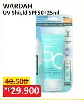 Promo Harga Wardah UV Shield Active Protect Serum SPF50, Airy Smooth Sunscreen Serum SPF 50 PA++++, Aqua Fresh Essence SPF 50, Light Matte Sun Stick SPF50 PA++++ 25 ml - Alfamart