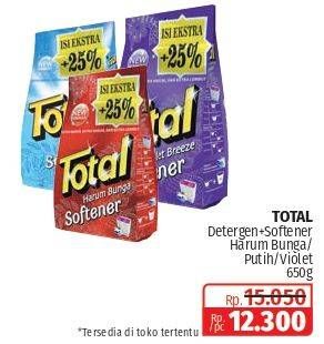 Promo Harga Total Detergent Softener Harum Bunga, Putih, Violet Breeze 650 gr - Lotte Grosir