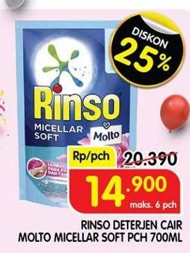 Promo Harga Rinso Detergent Matic Liquid Micellar Soft 700 ml - Superindo