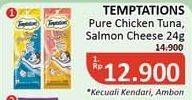 Promo Harga TEMPTATIONS Makanan Kucing Creamy Purrrr-ee Chicken Tuna, Creamy Purrrr-ee Salmon Cheese 24 gr - Alfamidi