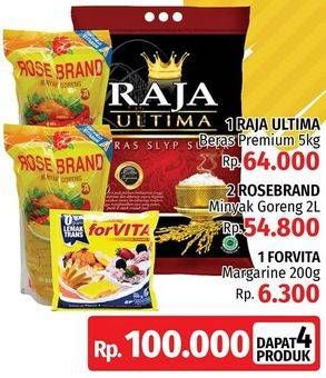 Promo Harga Raja Ultima Beras + 2 Rose Brand Minyak Goreng + Forvita Margarine  - LotteMart