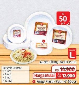 Promo Harga CHOICE L Piring Plastik Putih 50 pcs - Lotte Grosir