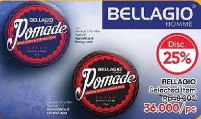 Promo Harga Bellagio Homme Pomade High Shine Strong Hold Red, Natural Shine Extreme Hold Black 80 gr - Guardian