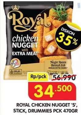 Promo Harga Belfoods Royal Nugget Chicken Nugget S, Chicken Nugget Stick, Chicken Nugget Drummies 470 gr - Superindo