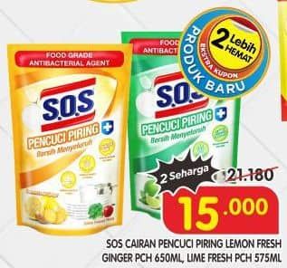 Promo Harga SOS Cairan Pencuci Piring Lemon, Lime Fresh 575 ml - Superindo