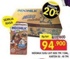 Promo Harga Indomilk Susu UHT Kids All Variants per 40 pcs 115 ml - Superindo