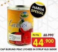 Promo Harga CAP BURUNG PEACE Lychees in Syrup 565 gr - Superindo