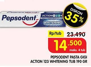 Promo Harga Pepsodent Pasta Gigi Action 123 Whitening 190 gr - Superindo