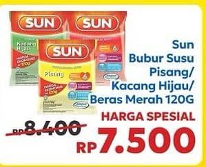 Promo Harga SUN Bubur Sereal Susu Pisang Susu, Kacang Hijau, Beras Merah 120 gr - Indomaret