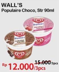 Promo Harga WALLS Populaire Chocolate Vanilla, Strawberry Vanilla 90 ml - Alfamart