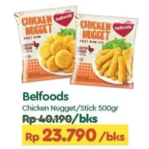 Promo Harga Belfoods Nugget Chicken Nugget, Chicken Nugget Stick 500 gr - TIP TOP