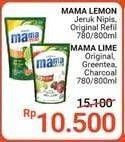 Mama Lemon Jeruk Nipis, Original Refill 780/800ml, Mama Lime Original, Greentea, Charcoal 780/800ml