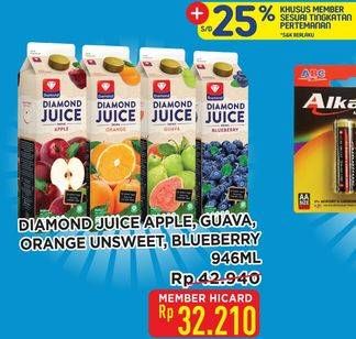 Promo Harga Diamond Juice Unsweet Orange, Guava, Apple, Blueberry 946 ml - Hypermart