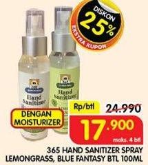 Promo Harga 365 Hand Sanitizer Spray Lemongrass, Blue Fantasy 100 ml - Superindo