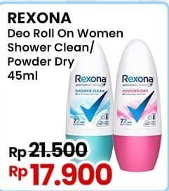 Promo Harga Rexona Deo Roll On Shower Clean, Powder Dry 50 ml - Indomaret