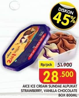 Promo Harga Aice Sundae Alpukat Strawberry, Vanilla Chocolate 800 ml - Superindo