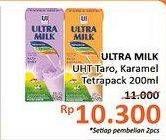 Promo Harga ULTRA MILK Susu UHT Taro, Caramel per 2 pcs 200 ml - Alfamidi