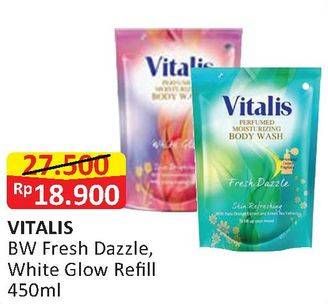 Promo Harga VITALIS Body Wash Fresh Dazzle, White Glow 450 ml - Alfamart