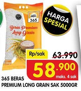 Promo Harga 365 Beras Premium Long Grain 5000 gr - Superindo