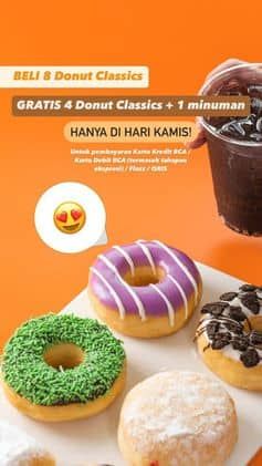 Promo Harga Gratis 4 Donut Classics + 1 Minuman  - Dunkin Donuts