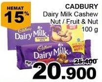 Promo Harga CADBURY Dairy Milk Cashew Nut, Fruit Nut 100 gr - Giant