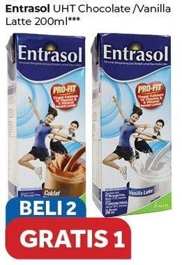 Promo Harga ENTRASOL Susu UHT Coklat, Vanilla Latte 200 ml - Carrefour