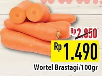 Wortel Berastagi per 100 gr Diskon 47%, Harga Promo Rp1.490, Harga Normal Rp2.850