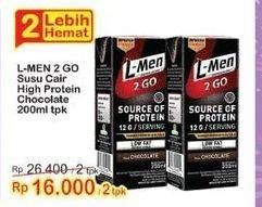 Promo Harga L-men Susu UHT Whey Protein 2 Go Chocolate 200 ml - Indomaret