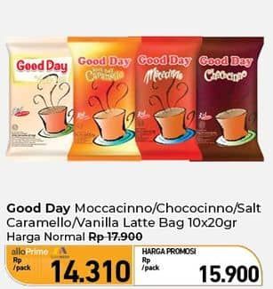 Promo Harga Good Day Instant Coffee 3 in 1 Mocacinno, Chococinno, Rock Salt Caramello, Vanilla Latte per 10 sachet 20 gr - Carrefour