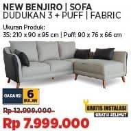 Promo Harga Courts New Benjiro Sofa Dudukan 3 + Puff | Fabric  - COURTS