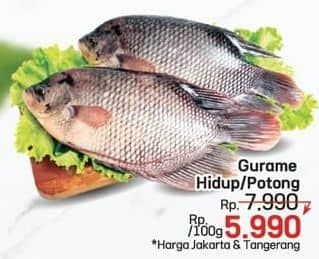 Ikan Gurame per 100 gr Diskon 25%, Harga Promo Rp5.990, Harga Normal Rp7.990