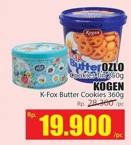 Promo Harga OZLO Cookies Tin 250 g/KOGEN K-Fox Butter Cookies 360 g  - Hari Hari