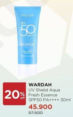 Promo Harga WARDAH UV Shield  Aqua Fresh Essence SPF 50 30 ml - Watsons