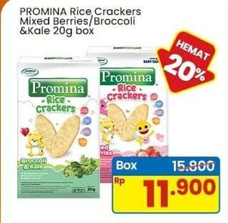Promo Harga Promina Snack Rice Crackers Broccoli Kale, Mixed Berries 20 gr - Indomaret