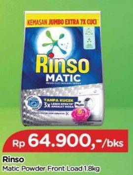 Promo Harga Rinso Detergent Matic Powder Front Load + Molto 1800 gr - TIP TOP
