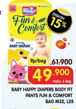 Baby Happy Baby Diapers Pants Fun & Comfort 28 pcs Diskon 19%, Harga Promo Rp49.900, Harga Normal Rp61.900, Maks 6 Bag