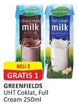 Promo Harga GREENFIELDS Fresh Milk Choco Malt, Full Cream per 2 box 250 ml - Alfamart