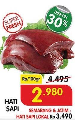 Promo Harga Beef Liver (Hati Sapi) per 100 gr - Superindo