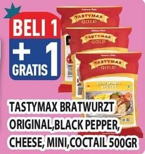 Promo Harga Tastymax Bratwurst Original, Blackpapper, Chesee, Mini, Cocktail 500 gr - Hypermart