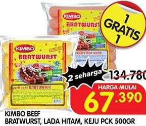 Promo Harga KIMBO Bratwurst Keju, Lada Hitam, Original 500 gr - Superindo