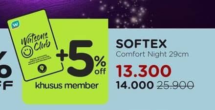 Promo Harga Softex Comfort Night Wing 29 Cm 18 pcs - Watsons