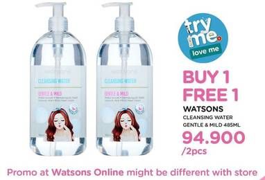 Promo Harga WATSONS Cleansing Water Gentle Mild per 2 botol 485 ml - Watsons
