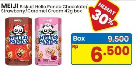 Promo Harga Meiji Hello Panda Biscuit Strawberry, Chocolate, Caramel Cream 42 gr - Indomaret
