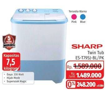 Promo Harga SHARP ES-T79SJ-BL/PK | Washing Machine Twin Tube 7.5kg  - Lotte Grosir