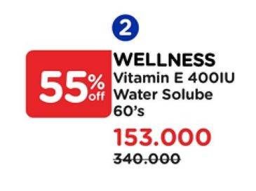 Promo Harga Wellness Vitamin E Natural 400IU 60 pcs - Watsons