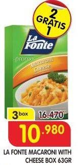 Promo Harga LA FONTE Pronto Macaroni Cheese per 3 box 63 gr - Superindo